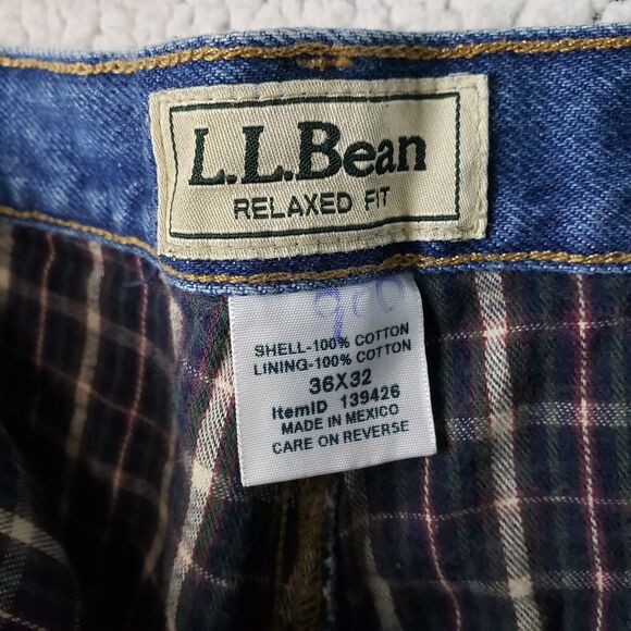 LL Bean Relaxed Fit Flannel Fleece Lined Jeans Men's 36x30 Blue - Picture 9 of 11